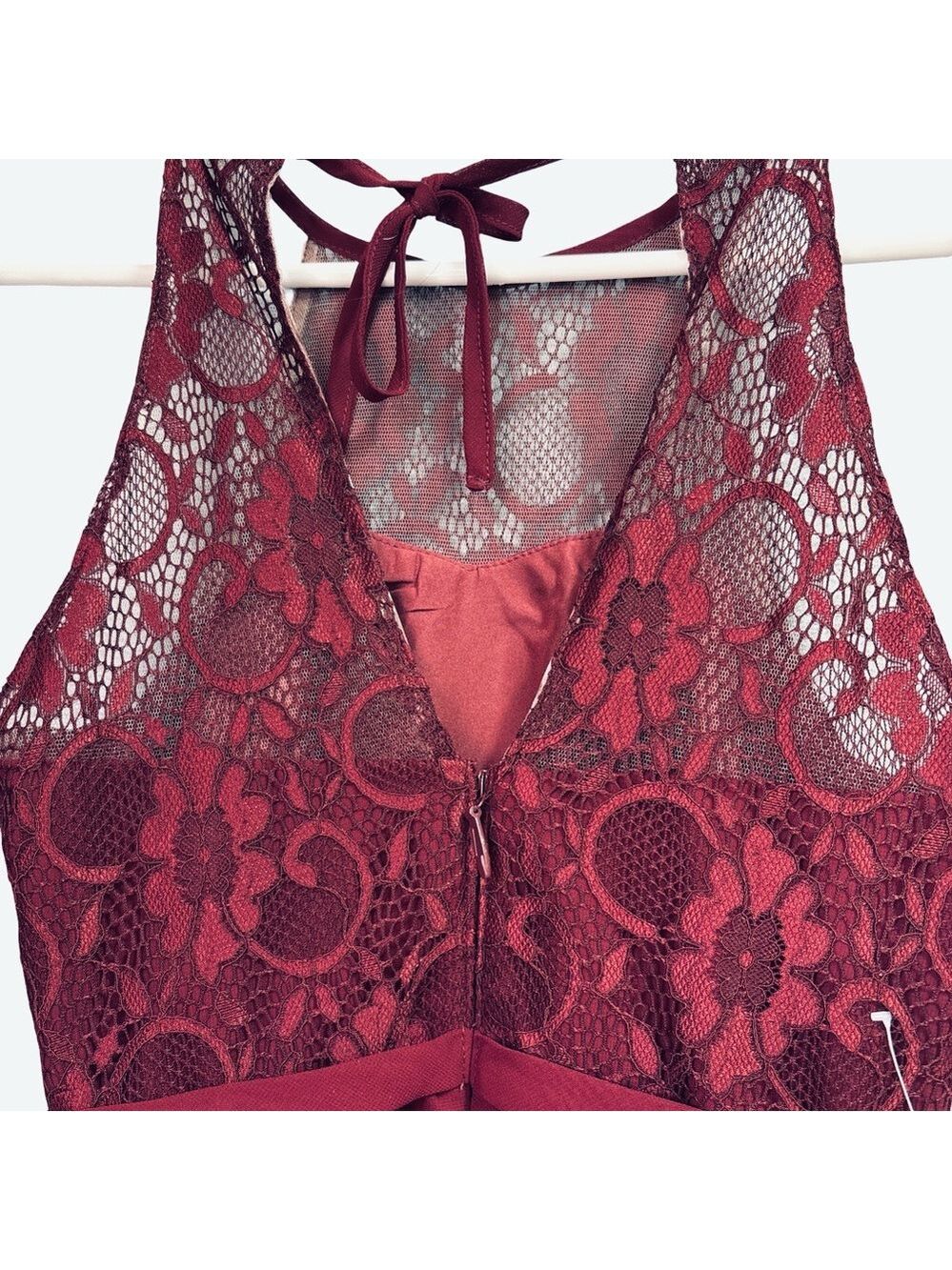 New Azazie Halima Cabernet Junior Bridesmaid Lace Maxi Dress Girl 10 NWT - Picture 5 of 7